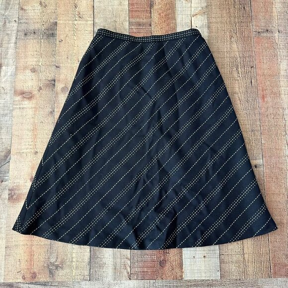 Talbots women's 100% wool striped midi skirt in black -10 - Picture 1 of 7